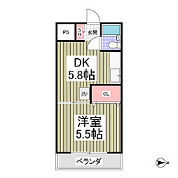 マリンシティダイヤモンドパレス 5階1DKの間取り