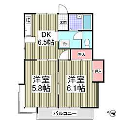 フェニックスII 1階2DKの間取り