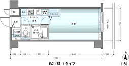 レジディア多摩川 4階1Kの間取り