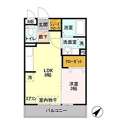 サンボナール新前橋 3階1LDKの間取り