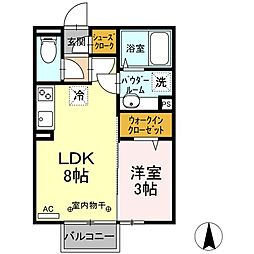 トレス・カーサ 202 2階1LDKの間取り