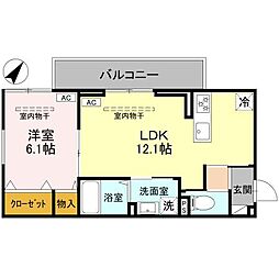 ルミナスプレイス 3階1LDKの間取り