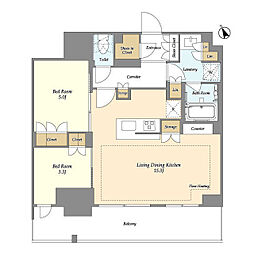 JR山手線 日暮里駅 徒歩6分の賃貸マンション 5階2LDKの間取り