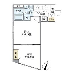 東武東上線 下板橋駅 徒歩6分の賃貸マンション 4階2Kの間取り