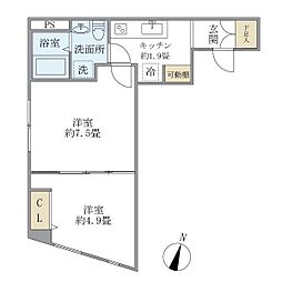 東武東上線 下板橋駅 徒歩6分の賃貸マンション 1階2Kの間取り