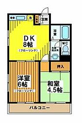 京王井の頭線 浜田山駅 徒歩10分の賃貸マンション 2階2DKの間取り