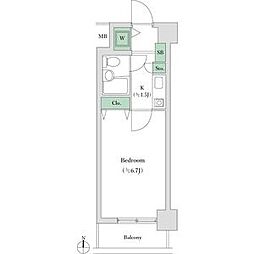 菱和パレス南大井 2階1Kの間取り