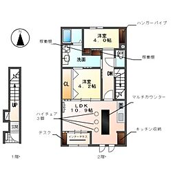 名鉄津島線 七宝駅 徒歩28分の賃貸アパート 2階2LDKの間取り