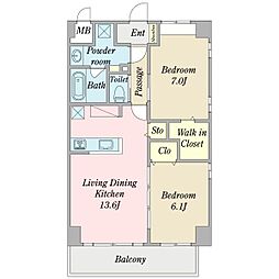 Ｆｏｒｅｔ　Ａ（フォーレエー） 7階2LDKの間取り