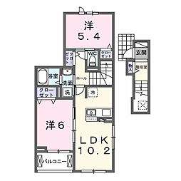 関東鉄道常総線 南守谷駅 徒歩12分の賃貸アパート 2階2LDKの間取り