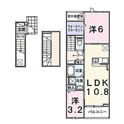 関東鉄道常総線 南守谷駅 徒歩12分の賃貸アパート 3階2LDKの間取り
