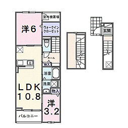 関東鉄道常総線 南守谷駅 徒歩12分の賃貸アパート 3階2LDKの間取り
