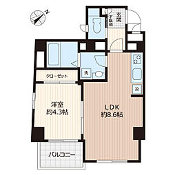 ソシア恵比寿 7階1LDKの間取り