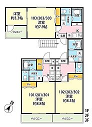 つくばエクスプレス 八潮駅 徒歩14分の賃貸アパート 3階1Kの間取り