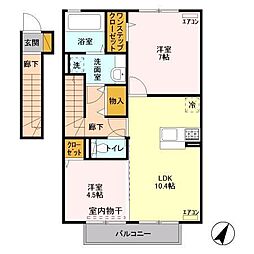 ジャルダンベール　Ｂ 2階2LDKの間取り