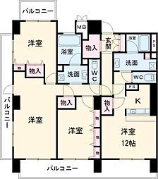 ロイヤルパークスＥＲささしま 11階3LDKの間取り
