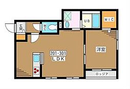 東武伊勢崎線 西新井駅 徒歩21分の賃貸マンション 2階1LDKの間取り