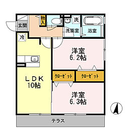 ドルチェ伊勢町 1階2LDKの間取り