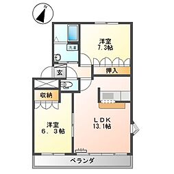 ガーデニングヒルズ 3階2LDKの間取り