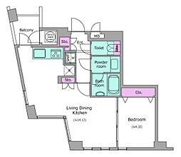 東京メトロ千代田線 乃木坂駅 徒歩1分の賃貸マンション 5階1LDKの間取り