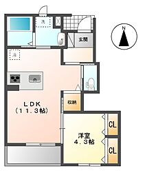 レジデンシア楓 1階1LDKの間取り