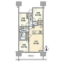 シティタワー品川パークフロント 13階3LDKの間取り