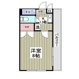 西武新宿線 新井薬師前駅 徒歩4分の賃貸マンション 2階1Kの間取り