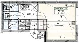 東急目黒線 不動前駅 徒歩7分の賃貸マンション 2階1Kの間取り