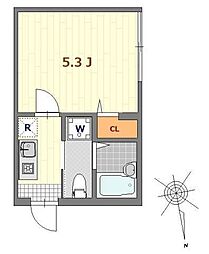 アクロス 301 3階1Kの間取り