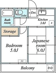 クローバーハウス 1階2Kの間取り