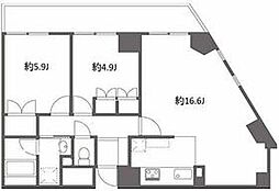 JR山手線 大崎駅 徒歩4分の賃貸マンション 4階2LDKの間取り