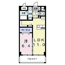インテグラル我如古 2階1LDKの間取り