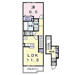 アクア　Ａ 2階1LDKの間取り
