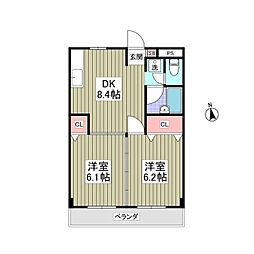 東武小泉線 西小泉駅 徒歩24分の賃貸マンション 1階2DKの間取り