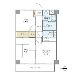 東急東横線 綱島駅 徒歩6分の賃貸マンション 2階2DKの間取り