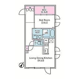 京王井の頭線 神泉駅 徒歩5分の賃貸マンション 2階1LDKの間取り