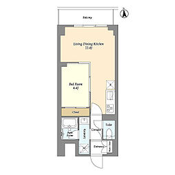 東武伊勢崎線 竹ノ塚駅 徒歩3分の賃貸マンション 7階1LDKの間取り