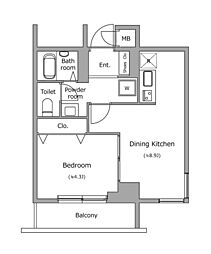 都営新宿線 新宿三丁目駅 徒歩5分の賃貸マンション 4階1DKの間取り