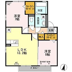 四日市あすなろう 小古曽駅 徒歩12分の賃貸アパート 2階2LDKの間取り