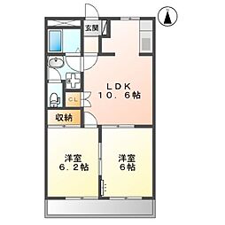 エトワール若草 2階2LDKの間取り