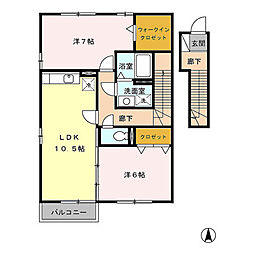 JR両毛線 新前橋駅 徒歩15分の賃貸アパート 2階2LDKの間取り