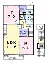 近鉄名古屋線 近鉄弥富駅 徒歩15分の賃貸アパート 2階2LDKの間取り