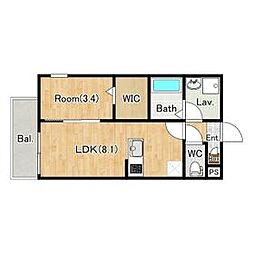 JR内房線 本千葉駅 徒歩10分の賃貸アパート 3階1LDKの間取り