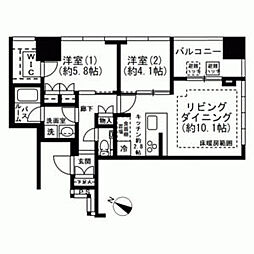 東京メトロ南北線 白金高輪駅 徒歩1分の賃貸マンション 7階2LDKの間取り