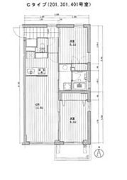京王線 分倍河原駅 徒歩1分の賃貸マンション 2階2LDKの間取り