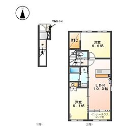 近鉄名古屋線 近鉄弥富駅 徒歩18分の賃貸アパート 2階2LDKの間取り