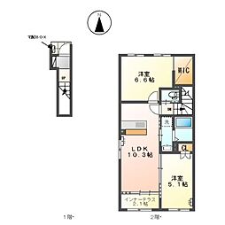 近鉄名古屋線 近鉄弥富駅 徒歩18分の賃貸アパート 2階2LDKの間取り