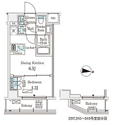 京王井の頭線 池ノ上駅 徒歩10分の賃貸マンション 5階1DKの間取り