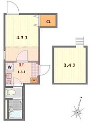 東京メトロ南北線 志茂駅 徒歩9分の賃貸アパート 3階1Kの間取り