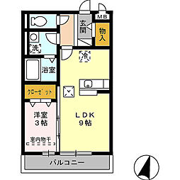 JR筑肥線 今宿駅 徒歩11分の賃貸アパート 1階1LDKの間取り